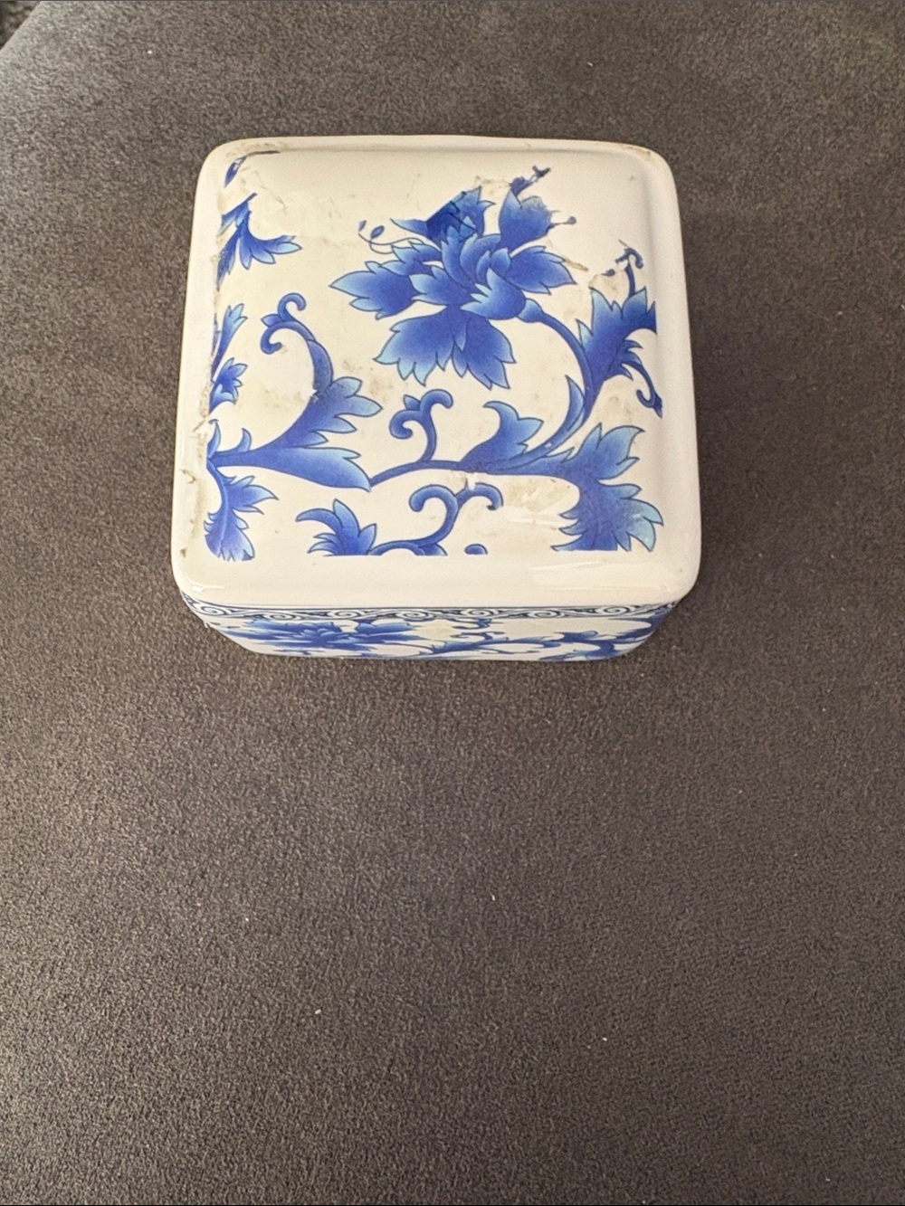 Blue and White Floral Ceramic Trinket Box